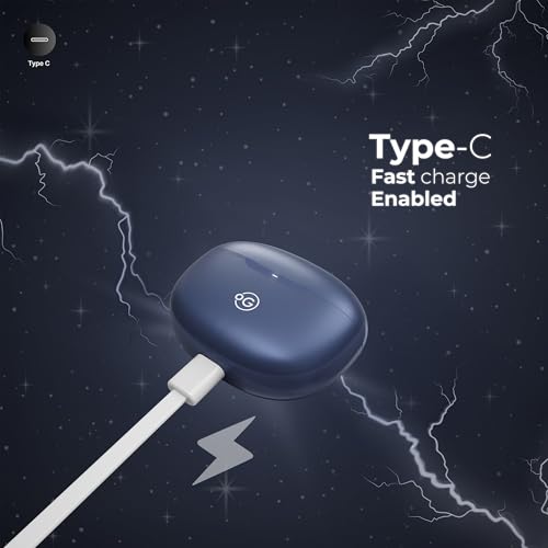 Image of OOGE Wavepods 1 in-Ear Earbuds, 45H Playtime, Dual Silicon Mic, PureTune 12mm Bass Driver,Touch Control,Voice Assistant, Type-C Fast Charging Port, IPX3 Water Resistant (Blue)