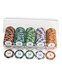 YIMINGOUFEI Pokerchip-Set mit 100 Tonchips mit Nennwert, geeignet für Blackjack und Casinospiele, 20 Chips pro Nennwert (5-10-20-50-100), inklusive Acryl-Aufbewahrungsbox