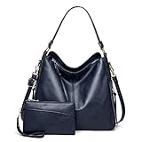 Bolsa feminina de couro PU Boston de ombro, bolsa mensageiro casual fashion (Azul + carteira)