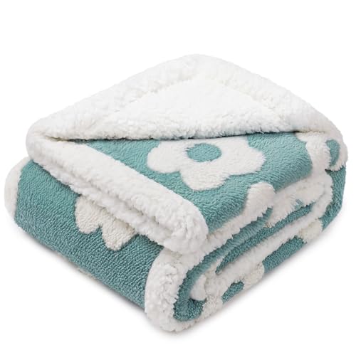 Luciphia Waterproof Pet Blanket for Medium Large Dogs Washable Fluffy Thick Jacquard Shag Fleece Warm Sherpa 3D Textured Flower Print for Cats Puppy Couch Protection (Blue,40x28 inches)