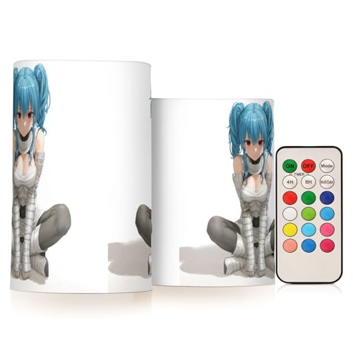 voucong Cool Blue Anime Girl Lot de 2 bougies d'extérieur scintillantes sans flamme pour homme Petite télécommande à piles pour dîner – vue 2