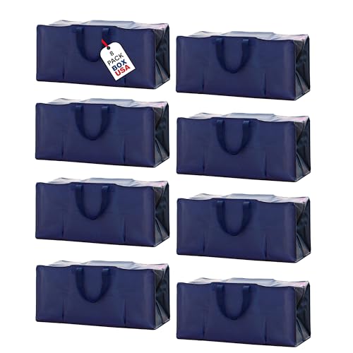 BOX USA 8-Pack Moving Bags with Strong Handles & Zippers - Heavy Duty Extra Large Packing Bags for Storage, Moving Boxes, Dorm & College Supplies, Blue by BOX USA - Used condition - US$25.28