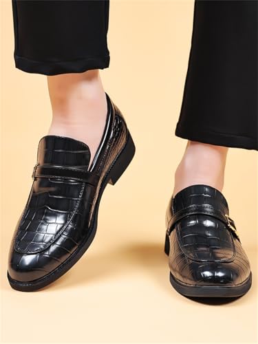 Men's Vintage Crocodile Print Strap Slip On Dress Shoes Formal Leather Loafers Business Casual Oxford4