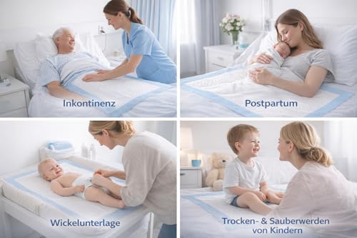 BUXMED 25 Stück Einweg Krankenunterlage und Inkontinenz Bettunterlage 60 x 90 cm, saugstark, 5-lagig, Wochenbetteinlagen, Wickelunterlage, Betteinlagen bei Inkontinenz, wasserdicht