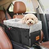 Center Console Dog Car Seat for Small Dogs,Washable Foldable Console Booster Seat for Puppy Car Seat with Safe Protection Hooks Adjustable Straps and Storage Pocket Pet Up to15lbs