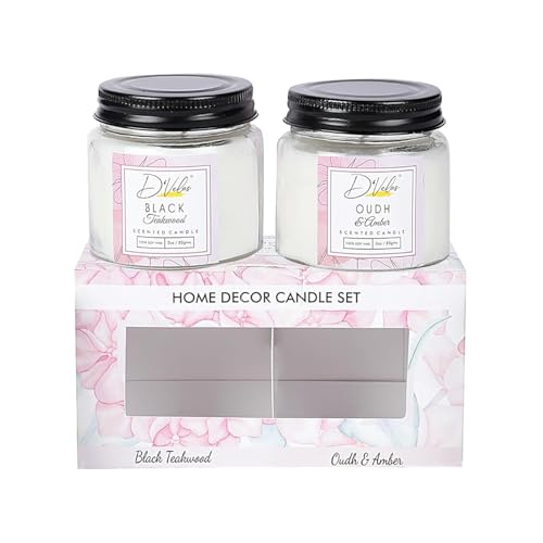 Image of D'Velas Scented Jar Candles Pack of 2 with Black Screw Lid I 2 Scented Candle for Gifting & Home Decor & Other OccasionsI Up to 15 Hours Burn Time