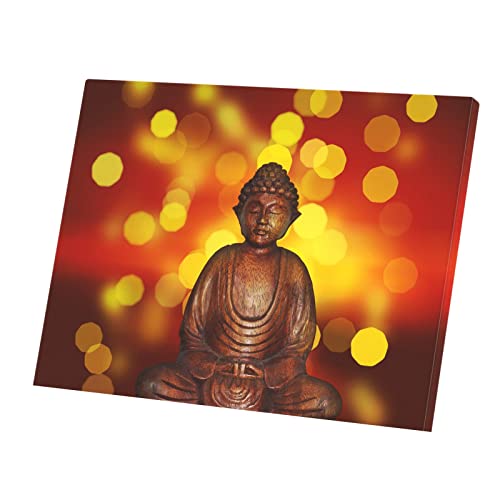 Sculpture bois bouddha zazen tableau déco toile 53x40cm