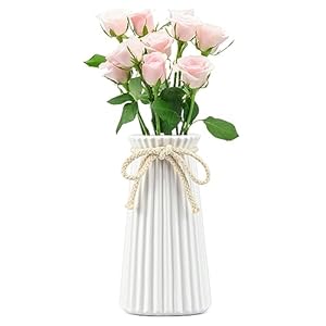 White Ceramic Ribbed Vases, Flower Vase for Minimalist Modern Home Decor, Dried Flower Vase Decorative Flowers Vase for Centerpiece Wedding Dinner Table Office Bedroom Rustic – 19.5cm