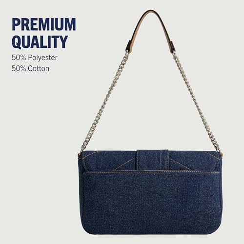 Image of True Religion Women's Denim Shoulder Bag Purse, Mini Handbag with Chain Strap | Denim