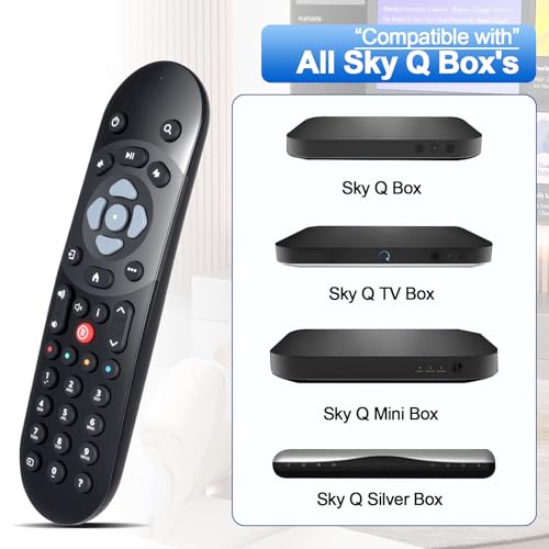 Infrarot Fernbedienung Kompatibel mit Sky Q Box, Mini, Silber– Ersatzfernbedienung für Sky Q Receiver, Handlich