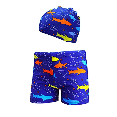 Lazz1on Bambino Pantaloncini Piscina Ragazzo Costume da Bagno e Cappello Asciugatura Veloce Shorts del Squalo 3D 3-11 Anni