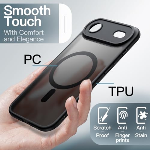 Image of JETech Magnetic Case for iPhone Air Compatible with MagSafe, Shockproof Slim Phone Cover with Built-in Camera Control Button, Matte Translucent Back, 6.5-Inch Display (Black)