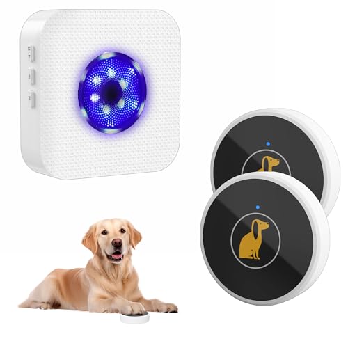 TECKNET Dog Door Bell, Dog Bells to Go Outside with 55 Melodies, 1000 Feet Range, 5 Volume (0-120dB) & 2 Modes, IP65 Waterproof, Dog Bell with 1 Receiverand 2 Transmitters, White