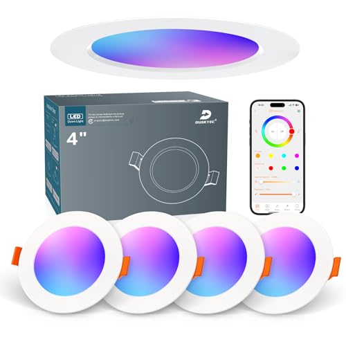 DUSKTEC Faretti LED da Incasso per Cartongesso Alexa RGBWW 10W, 2700K-6000K Bianco Caldo e Freddo, Faretti LED Soffitto RGB Smart 220V Cambia Colore Dimmerabile, Spot LED Bluetooth Colorati