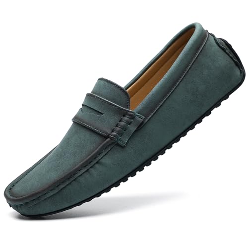 WUIWUIYU Men's Slip On Penny Loafers Moccasin Driving Shoes Casual Leather Flats Boat Shoes Size 13 Green