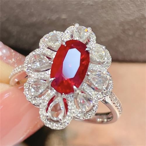 925 Sterling Silver Shiny Full Diamond Rings 18K Gold Red Gem Cocktail Rings Oval Cut Ruby Cubic Zirconia Rings CZ Diamond Halo Rings Eternity Engagement Wedding Band Rings for Women Z.93 (US Code 6) by AZQ - Image 3