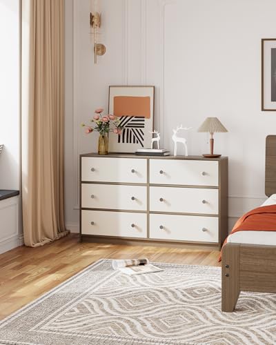 Nicehill 6 Drawers Dresser for Bedroom, Fabric Storage Tower, Chest of Drawers Organizer,Storage Cabinet,Hallway, Closets, Living Room,Wooden Dresser(Light Wood Grain and White)