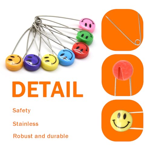 Miniatura 3 de Yosawo 50 Imperdibles De Seguridad Para Bebés De 2,08 Pulgadas De Acero Inoxidable Para Pañales, Alfileres Con Cierre De Bloqueo Para Pañales De Ropa D Bzer Smiley
