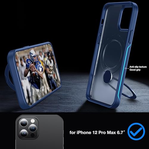 FNDMIL 360°Rotatable Magnetic Ring for iPhone 12 Pro Max Case Compatible with MagSafe [Non-Slip Texture Edge][Built-in Kickstand][Military Shockproof] Translucent Matte Soft Silicone Bumper Slim,Blue by FNDMIL - Image 2
