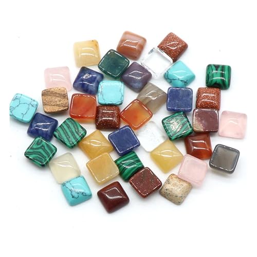 20 Pcs Square Gemstone Cabochons Mixed Nautral Crystal Agate Sotne Flatback Cabochon for Jewelry Making Pendant Decoration Women DIY Gift
