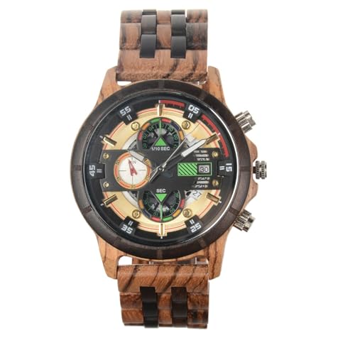 Montre en bois pour homme avec chronographe élégant et cadrans multifonctions en noyer