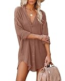 Paintcolors Women's Long Sleeve Cotton Button Down Tunic Dresses Beach Cover-ups Oversized Blouse To
