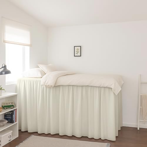Krishna Dorm Bed Skirt, 100% Microfiber College Bed Skirt Ruffle with Split Corners, Twin XL 32 Inch Drop, Ivory