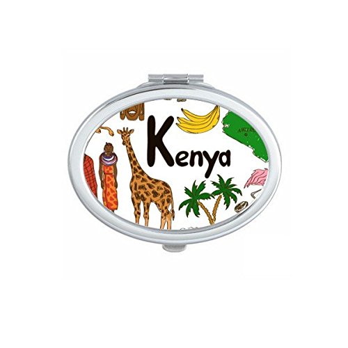 Miroir ovale de poche Kenya motif illustration pour maquillage portable