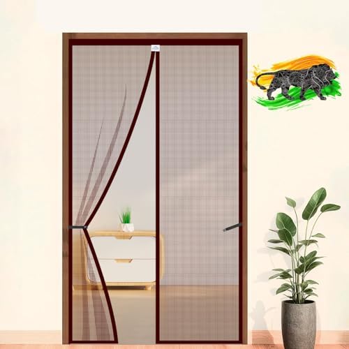 LifeKrafts Polyester Magnetic Mosquito Net for All Door Types & Sizes, Auto-Closing Insect Screen/Curtain to Keep Mosquito & Flies Out, (200x100 cm) Brown