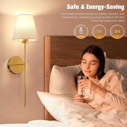 Niorsun Battery Operated Wall Sconce Set Of 2,Gold Rechargeable Wall Lights With 5200Mah Dimmable Detachable Bulbs And Remote,10 Colors Wireless Sconces For Bedroom Living Room Hallway thumb #5