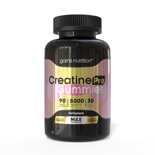 GN Creatine Pro 5000mg Gummies | 90 Chewable Creatine Monohydrate Gummies for Men & Women | Strawberry & Banana Flavour, Non-GMO & Suitable for Vegans & Vegetarians