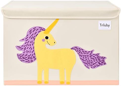 Triluby Foldable Toy Chest with Flip-Top Lid, Baby Fabric Toy Box, Children Collapsible Toy Storage Bin/Organizer/Basket/Trunk for Kids, Boys, Girls, Toddler and Baby Nursery Room(Ivory Unicorn)