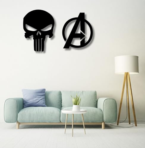 Image of TWIGGY Superhero 6mm MDF Wooden Wall Decor Set for Home, Office, or Gaming Room, Gift, Anime (pack of 2 | The Avengers,Punisher)