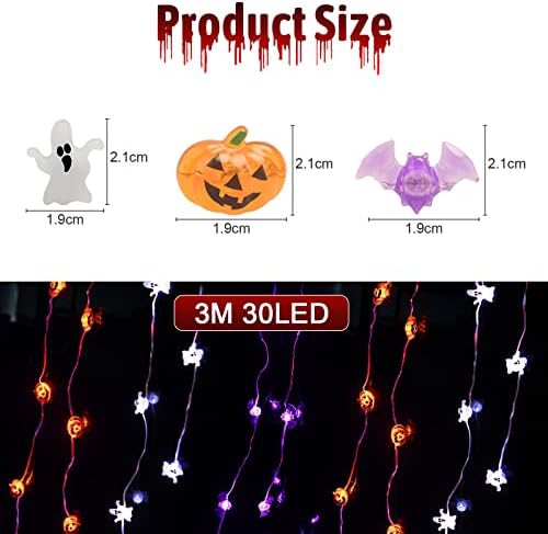 BOLWEO Halloween Decorations String Lights, 3Pack 3M 30LED Battery Powered Pumpkin Ghost Bat Halloween Lights for Indoor Outdoor Halloween Party Home Decor