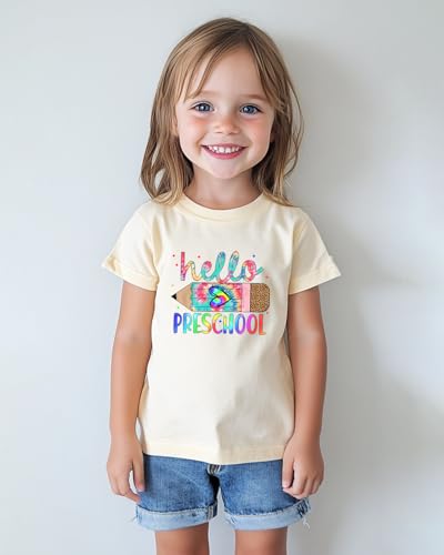 Image of First Day of Preschool Shirt Pre K Shirts for Girls Boys Toddler Kids 1st Day of Kindergarten Gift Cotton Tee 2T-7Y