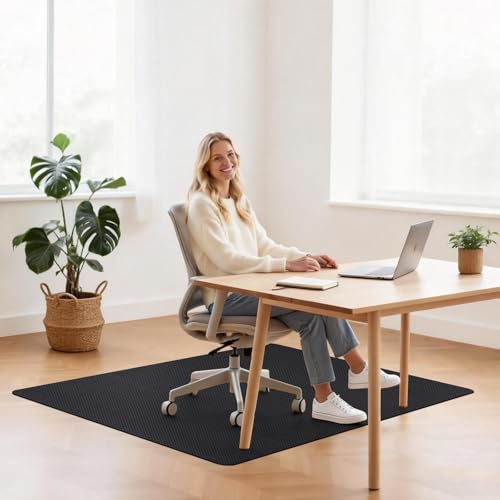 Image of Sycoodeal Office Chair Mat for Hardwood & Tile Floor, 36 inch x 48 inch Computer Gaming Chair Mat for Rolling Chairs Non-Curve, Anti-Slip, Heavy Duty Floor Protector for Home Office (Black)