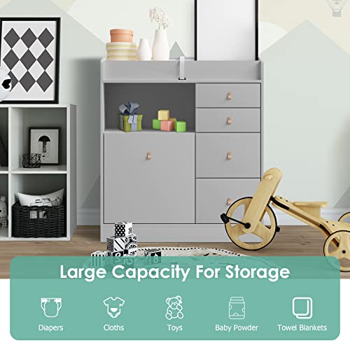 Timechee Baby Changing Table Dresser, Modern Nursery Dresser With Drawers, Storage Shelves, Waterproof Diaper Changing Pad, Safety Belt And Hidden Trash Storage For Nursery Room (Gray) #TOP4