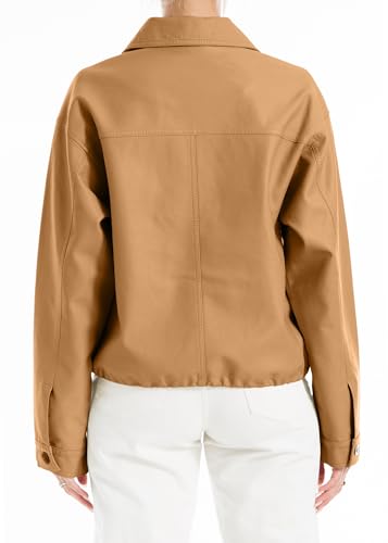 Max Studio Women's Fashion Everyday Casual Long Sleeve Faux Leather Short Outerwear Jacket4
