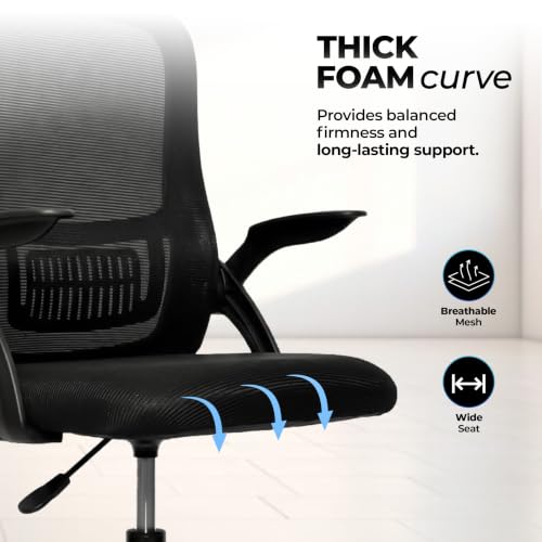 Image of HAVAI Aero Ergonomic Office Chair with Reclining & Folding Back | Net Cloth Fabric | 60D Recycled Foam + 24D Virgin Cotton | Class 2 Gas Lift | Nylon Base & Wheels (Black)