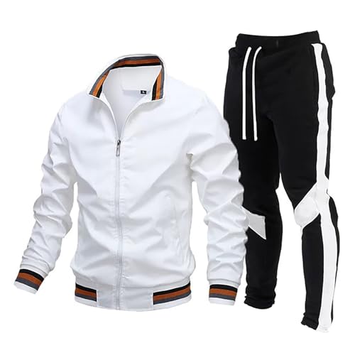 Generisch Conjunto de entrenamiento para hombre 2024, set de 2 piezas, conjunto deportivo casual de contraste para hacer ejercicio, Blanco, S