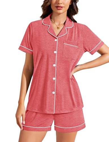 Image of SWOMOG Womens Button Down Pajamas Set Short Sleeve Sleepwear Bride Soft Pj Lounge Sets XS-3XL