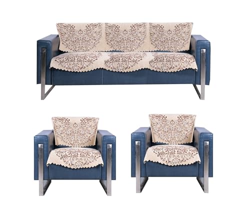 Image of Premium Chenille Woven Anti-Slip 5 Seater Sofa Cover | L-Shape Sofa Seat Protector for Living Room | Durable & Stylish Slipcover - Beige - Phoolkari