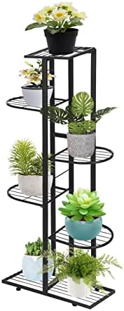 Trintion Metal Plant Stand 6 Tiers 7 Potted 121cm Tall Multiple Flower Pot Holder Flower Plant Stand Storage Organizer Display for Indoor Outdoor Garden Balcony (Black)