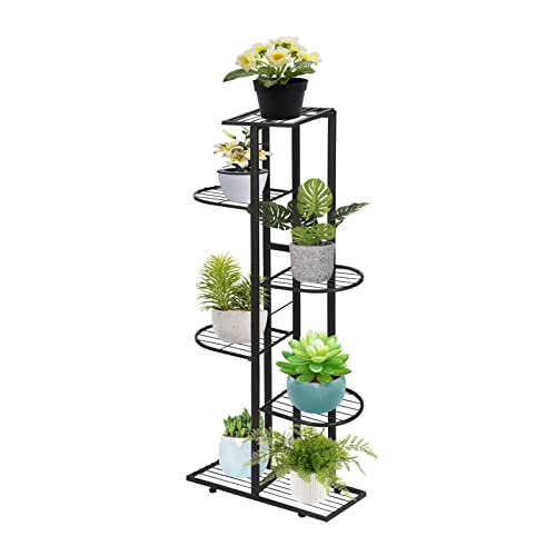 Trintion 6-Tier Vintage Metal Plant Stand, Indoor/Outdoor Flower Pot Stand with Rust-Resistant Coating, Space-Saving Decorative Plant Shelf for Home, Garden, or Balcony(Black)