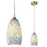 LBSQJ Glass Pendant Light Art Blue Pendant Lights Kitchen Island Modern Hanging Light Fixtures Gold Finish Adjustable Lighting Fixtures for Kitchen Living Dinning Room Bedroom Hallway(1 Pack)