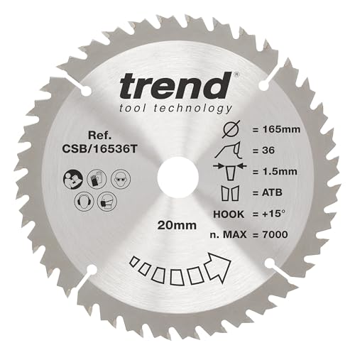 Trend Wood Circular Saw Blade, 165mm Diameter, 30mm Bore, 36 Teeth, 2.4mm Kerf, +10° Hook, TCT, Medium Finish, CSB/16536