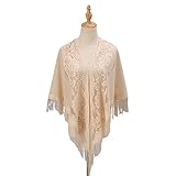 Bodhi2000 Damen-Schal, offene Nähte, Ball-Schal, Blumenstickerei, Damen-Kleidungsstück, Beige, 180 cm