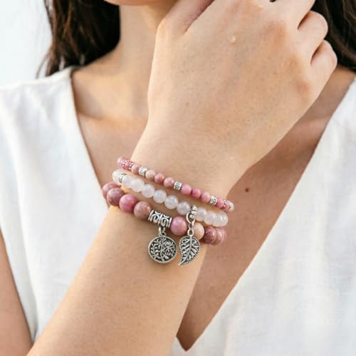 Image of YGLINE Tree of Life Yoga Healing Stone Bracelets,Multilayer Lotus Chakra Stone Reiki Bracelet Sets,Anxiety Crystal Natural Stone,for Women Stress Relief