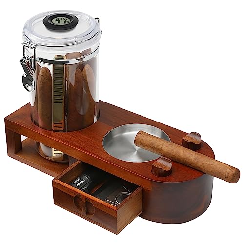 Acrylic Cigar Humidors Cigar Ashtray Set.Cigar ashtray With Cigar Jar Tray,Wooden Cigar Ashtray with Cigar Accessories Drawer attach 2 Cigar holder.- Cigar Jar Hold 10-15 Cigars- Gifts For Cigar Lover