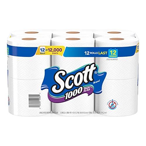 Image of Scott 1000 Sheets Per Roll Toilet Paper, 12 Rolls, Bath Tissue